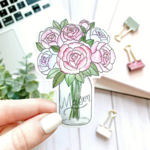 Mason Jar Peonies Vinyl Sicker