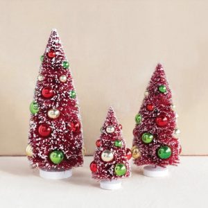 Red Bottle Brush Trees Set of 3
