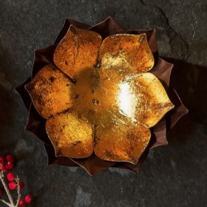 Gold Leafed Metal Lotus Candle