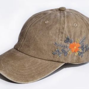 Orange Pansy Embroidered Cap