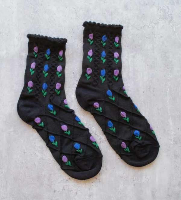 Tulip Flower Black Sox
