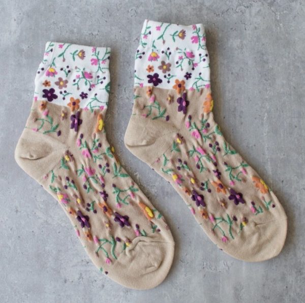 Floral 2 Tone Taupe Sox