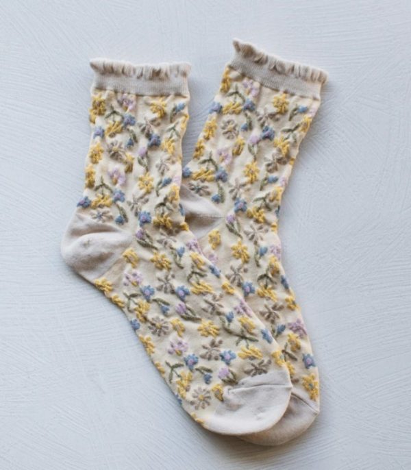 Love Floral Casual Socks Beige