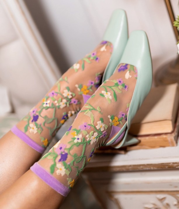 Heart Floral Sheer Crew Sock