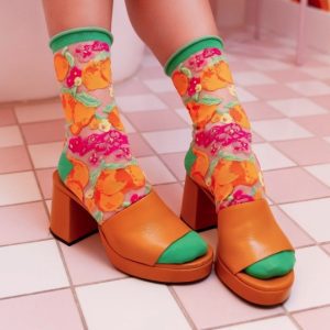 Orange Floral Sheer Crew Sock