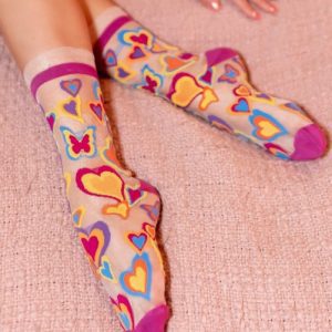 Hearts Ruffle Sheer Crew Sock