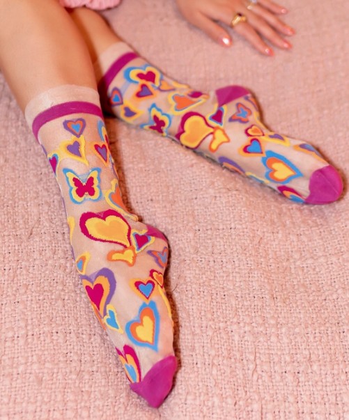 Hearts Ruffle Sheer Crew Sock