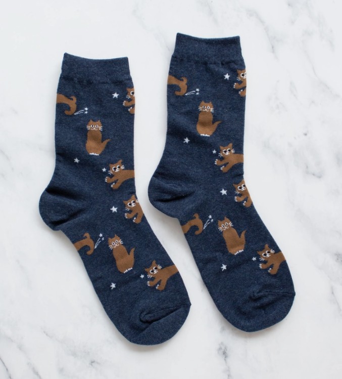 Cat Meow Casual Socks - Denim