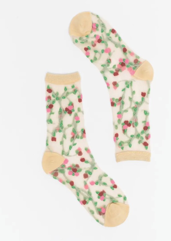 Sheer Rosettes Crew Sock