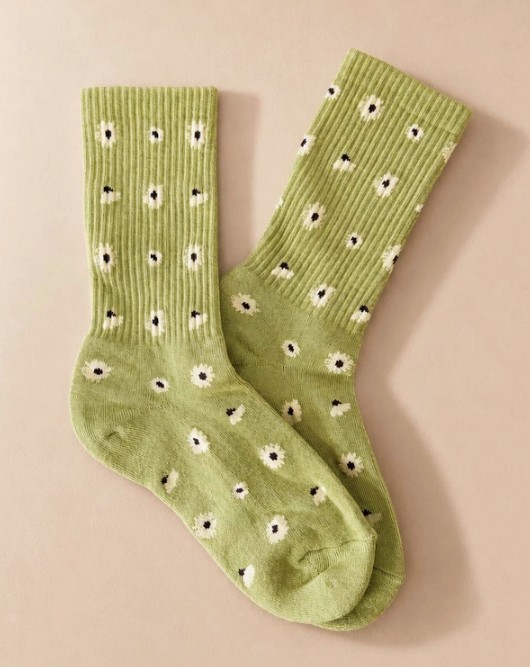 Daisy Dot Crew Socks-Green