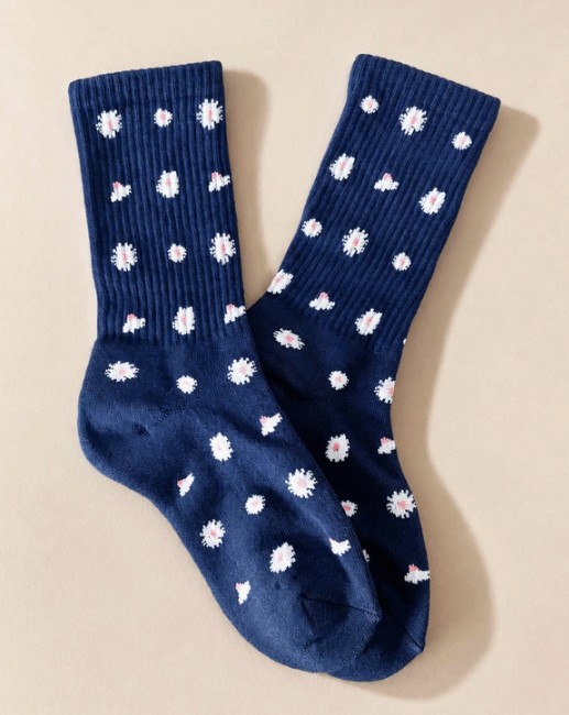 Daisy Dot Crew Socks-Blue