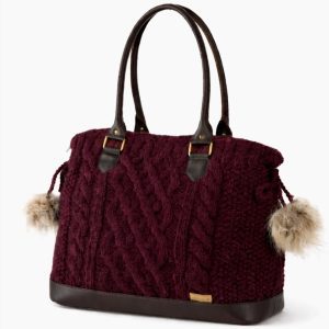 Cable Knit Wool/Leather Burgund