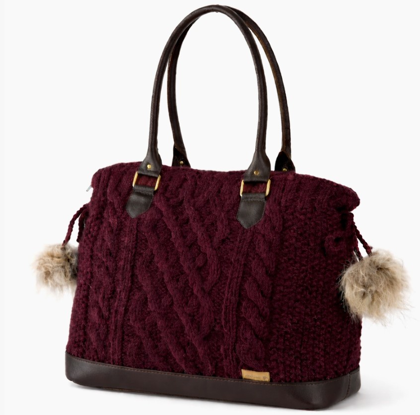 Cable Knit Wool/Leather Burgund