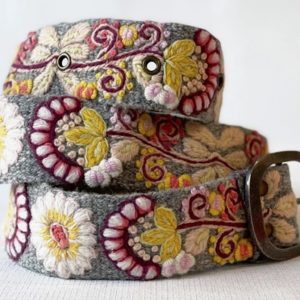 Heather Gray Floral Wool Belt-M